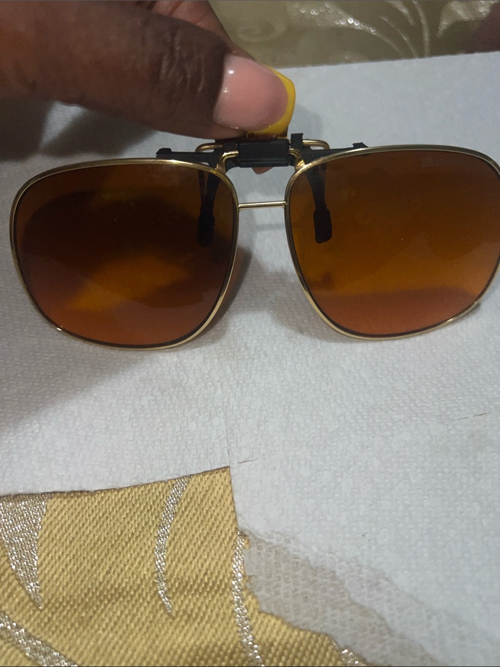 Vintage BluBlocker Gold Frame Aviator Clip-On Sunglasses Amber Lens